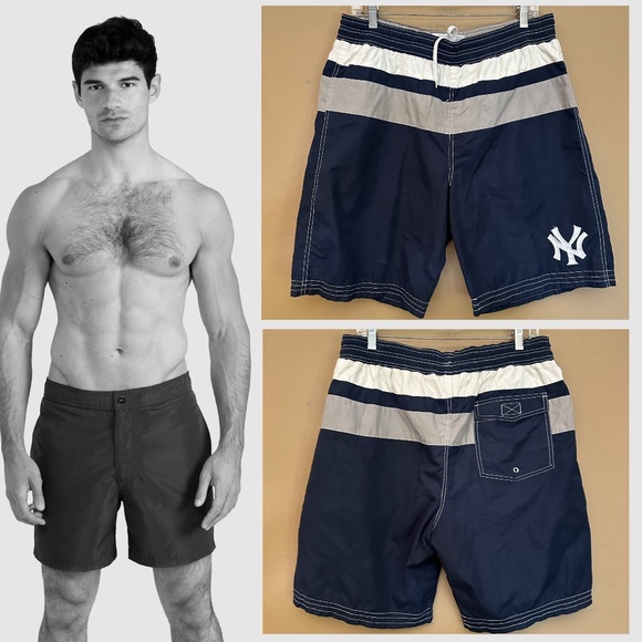 New York Yankees Swim Trunks Large 36-44" waist 9" inseam Gently worn 100% poly - Picture 1 of 4